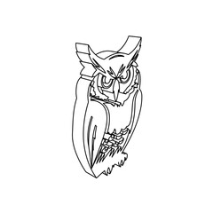 Poster - The outline of a large owl symbol is made with black lines. 3D view of the object in perspective. Vector illustration on white background