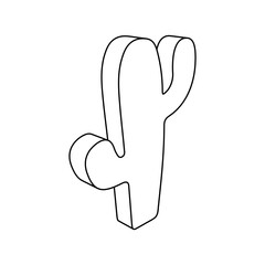 Poster - the outline of a large cactus symbol is made with black lines. 3d view of the object in perspective.