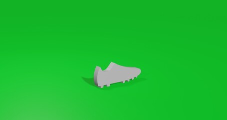 Poster - Isolated realistic white football boot symbol front view with shadow. 3d illustration on green chroma key background