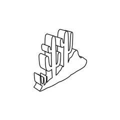 Poster - The outline of a large wild cactus symbol is made with black lines. 3D view of the object in perspective. Vector illustration on white background