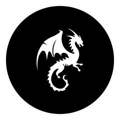 Poster - A dragon symbol in the center. Isolated white symbol in black circle. Illustration on transparent background