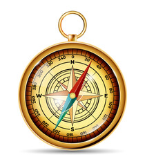 vector compass on a white background in golden colors