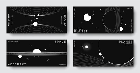 Wall Mural - set of abstract space horizontal backgrounds. linear galaxy, universe, planet, solar system. science