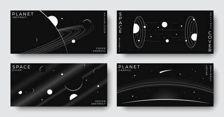 Wall Mural - set of abstract space astronomy horizontal backgrounds. line art galaxy, universe, planet, solar sys