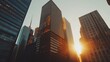 © malayeka - Skyscrapers of a bustling city at sunset.