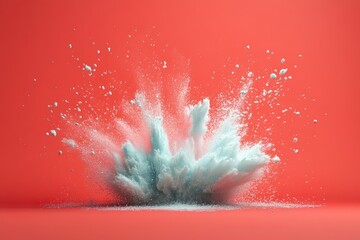 Poster - Colorful powder explosion against a vibrant red background creating dynamic visual effects