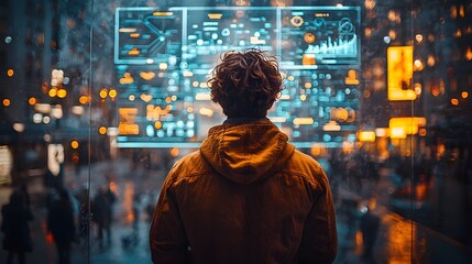 Aufkleber - Silhouetted Founder Brainstorming Ideas in a Futuristic City Skyline