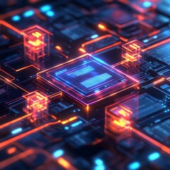 Poster - Neon glowing abstract circuit board. Futuristic digital technology background. Futuristic Technology Backgrounds Abstract Futuristic Technology Circuit Board: Neon Glow, Digital Innovation