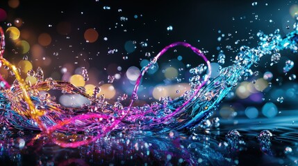 Poster - Vibrant water splash action studio setting photography colorful environment close-up view dynamic motion