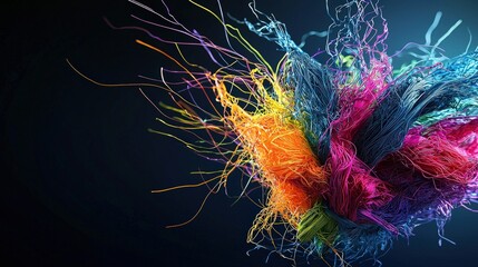 Fototapete - Dynamic colorful fiber explosion art abstract studio digital artwork modern close-up creative expression