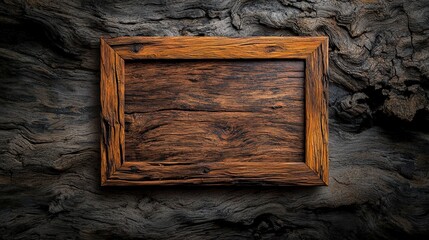 Poster - Rustic wooden frame displaying nature's beauty forest setting photography warm atmosphere close-up art concept