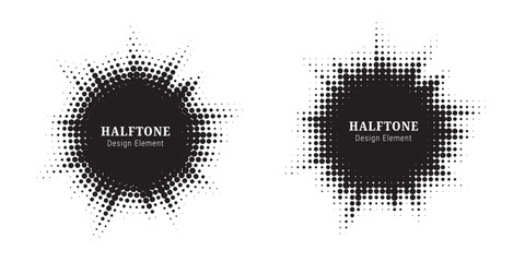Aufkleber - Halftone circle frame background set. Round border Icon using halftone random circle. Grunge circular stain. Vector illustration.