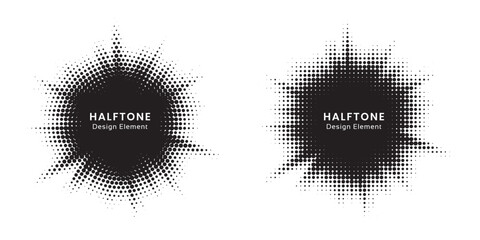 Leinwandbilder - Halftone circle frame background set. Round border Icon using halftone random circle. Grunge circular stain. Vector illustration.