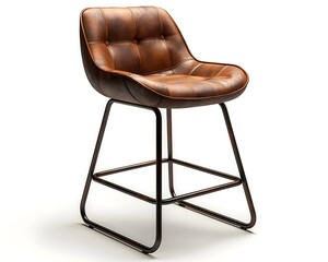 Poster - Stylish industrial inspired leather barstool against white backdrop