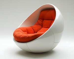Poster - A futuristic egg shaped chair with a bright red cushion against a white background