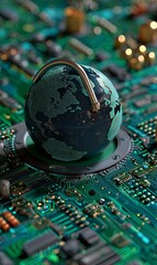 Poster - Globe design on circuit board showcasing tech and connectivity