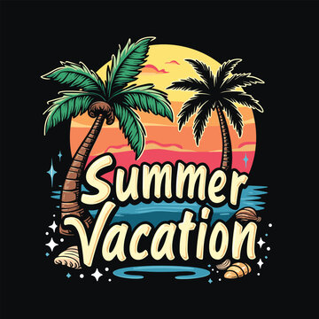 Typography summer with beech and sunset lover t-shirt design vector.