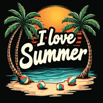 Typography summer with beech and sunset lover t-shirt design vector.