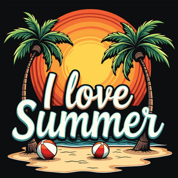 Typography summer with beech and sunset lover t-shirt design vector.