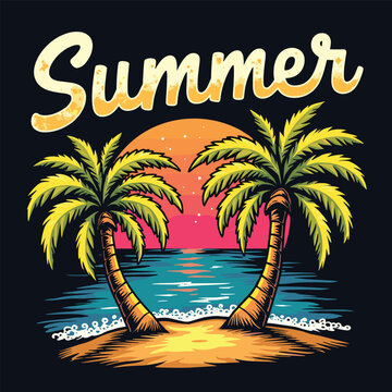 Typography summer with beech and sunset lover t-shirt design vector.