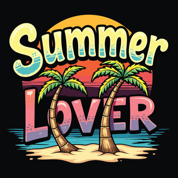 Typography summer with beech and sunset lover t-shirt design vector.