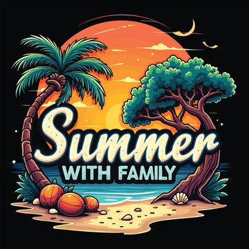 Typography summer with beech and sunset lover t-shirt design vector.