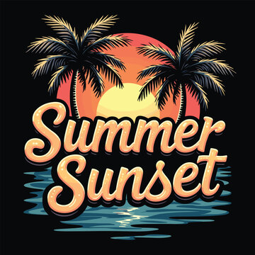 Typography summer with beech and sunset lover t-shirt design vector.