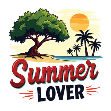 Typography summer with beech and sunset lover t-shirt design vector.