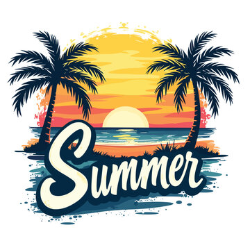 Typography summer with beech and sunset lover t-shirt design vector.