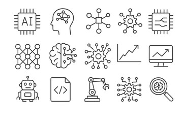 Leinwandbilder - Vector illustration of line icons representing artificial intelligence concepts and technologies in a modern design