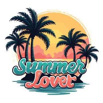 Typography summer with beech and sunset lover t-shirt design vector.