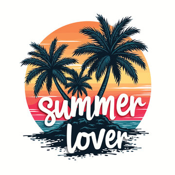 Typography summer with beech and sunset lover t-shirt design vector.