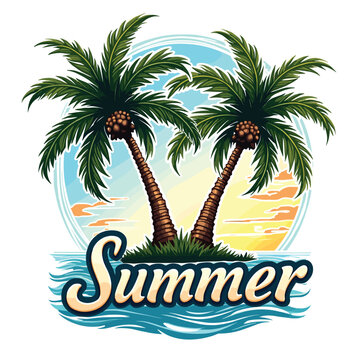 Typography summer with beech and sunset lover t-shirt design vector.