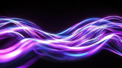 Aufkleber - Wavy light trails neon in shades of and purple blue create a dynamic abstract composition against a dark background