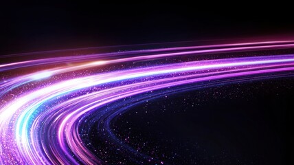 Aufkleber - Wavy light trails neon in shades against purple and blue create a dynamic abstract composition of a dark background Copy space for text