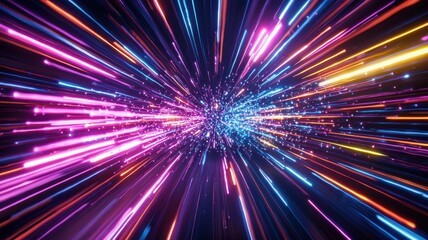 Poster - Retro neon lights are flying at high speed through space and a vibrant creating energetic abstract background