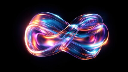 Poster - Vibrant light trails intertwining to form an 3d infinity symbol against a dark background, symbolizing endless possibilities and continuity