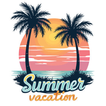 Typography summer with beech and sunset lover t-shirt design vector.