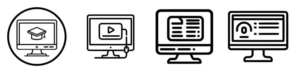 Poster - various vector illustrations of computer screens showcasing educational content and multimedia eleme