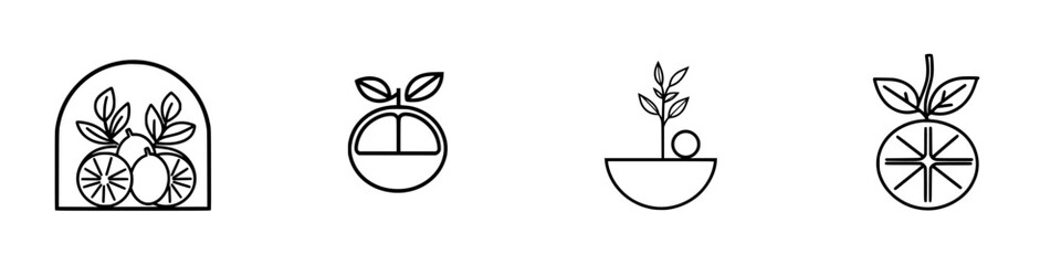 Poster - fresh fruit vector icons featuring oranges, citrus slices, and plant designs in a minimalist style f