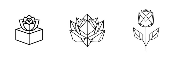Poster - stylized vector icons of flowers featuring a lotus and a rose, suitable for minimalistic design proj