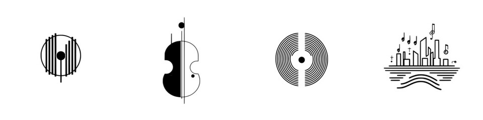 Poster - vector illustration icons representing various musical elements including instruments and vinyl reco