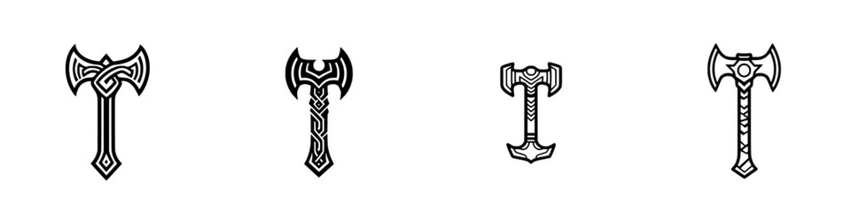 Poster - Vector illustration featuring multiple axe designs with intricate patterns and details, showcasing unique styles and cultural influences