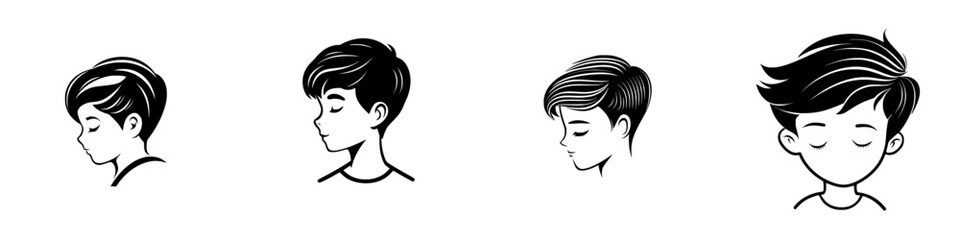 Poster - Stylized vector illustrations of male hairstyles featuring various side profiles and expressions for creative projects and design elements