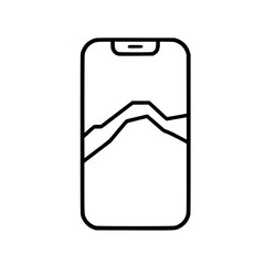 Poster - Vector illustration of a smartphone displaying a mountain landscape with simple line design showcasing nature on its screen