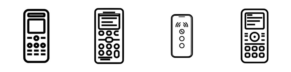 Poster - Vector illustration icons of various telephone models showcasing classic and modern designs in simple black outline style