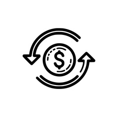 Poster - Vector illustration depicting currency exchange symbol with arrows showing movement and a dollar sign