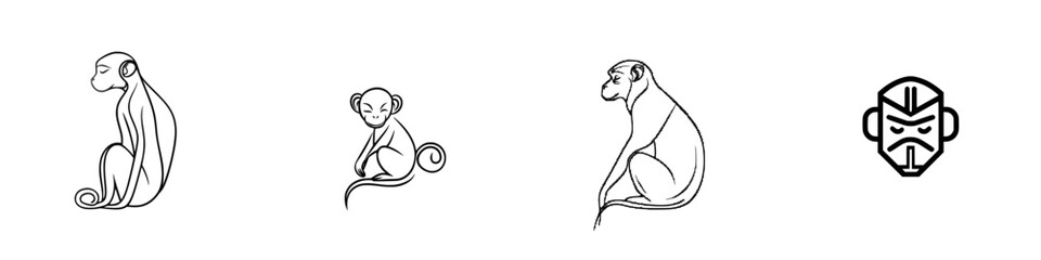 Poster - Vector illustration of four monkey designs showcasing different styles and expressions suitable for various creative projects