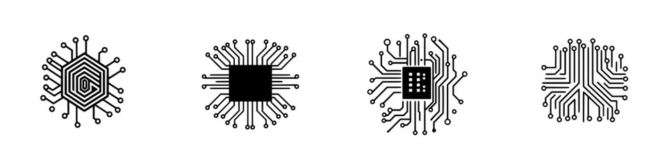 Poster - Vector illustration of different types of microchips with intricate circuit designs showcasing technology in modern electronics