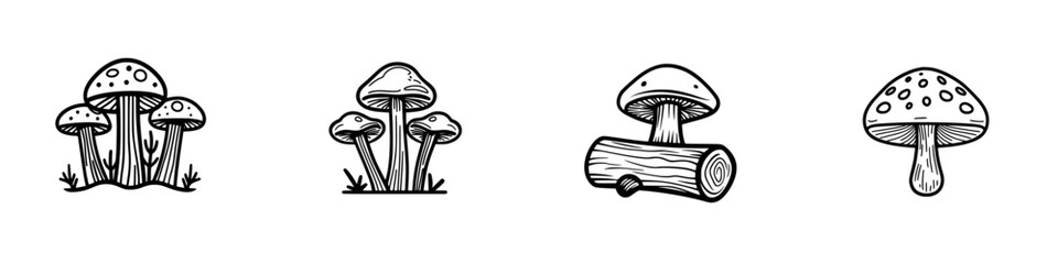 Poster - Unique vector illustrations of various mushrooms growing in natural settings